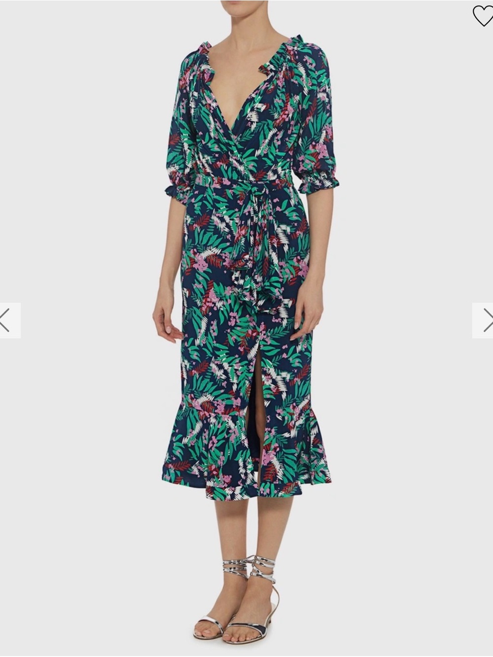 Saloni Olivia V-Neck Floral Silk Midi Dress NWT Size 4